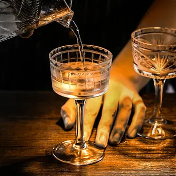 135ml Graviruotas Juostelės Martini Stiklo Bohemijos Krištolas Grete Vyno, Šampano Kokteilis Stiklo Taurės Goblet Vestuvių Juostoje Šalies Drinkware
