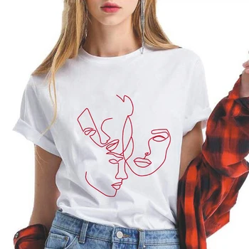 2021 Naujas stilius Ponios Marškinėlius Abstrakčios Linijos Spausdinti Vasaros Harajuku Grafinis marškinėliai trumpomis Rankovėmis Mados Top Women marškinėliai