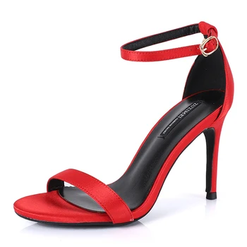 2021Summer Sandalai adatos (Stiletai) kulniukai Kulkšnies Sagtys dirželis Seksualus Ladylike Temperamentas Šalies batų Mados Raudona Moterų bateliai Didelis dydis 40