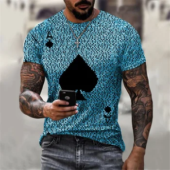 2022 Naujų Mados ir Mielas vyriški T-shirt Pokerio Laiškas Spausdinti Trumpas Rankovės O-kaklo Megztinis Viršuje Laisvalaikio vyriški marškinėliai Street