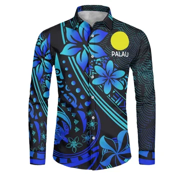 2022 Vyrų Marškinėliai ilgomis Rankovėmis Mygtuką Polinezija Frangipani vyriški Marškiniai, Palau Logotipo Spausdinimo vyriški Polo Marškinėliai ilgomis Rankovėmis
