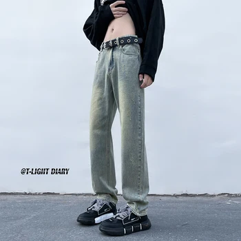 2022 Vyrų Streetwear vientisos Spalvos Atsitiktinis Kelnės Mados Tendencija Slim Fit Nuplaukite Džinsus Aukštos kokybės Juodos/mėlynos Spalvos Kelnės M-5XL