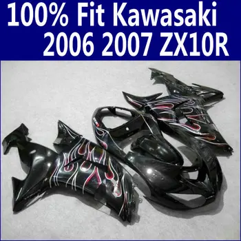 ABS motociklų dalys Kawasaki purvasargiai Ninja ZX10R 2006 2007 raudona liepsna juoda ZX-10R 06 07 lauktuvės rinkinys ZS65