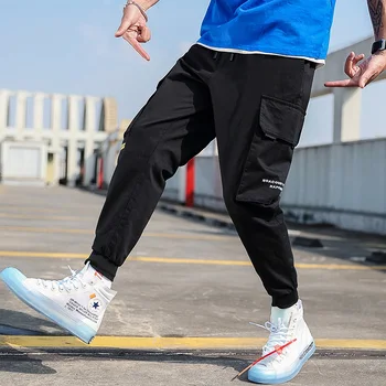 ANSZKTN Streetwear Vyrų Multi Kišenės Krovinių Haremas Hip-Hop Atsitiktinis Vyras Track Kelnės Poilsiu Kelnės Mados Harajuku Vyrų Kelnės