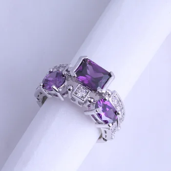 Aukščiausios Kokybės Estetinės Violetinė Crystal & Balta Kubinis Cirkonis Sidabro Spalvos Žiedas Moterims Vestuvių Papuošalai J0569 Greitas Pristatymas