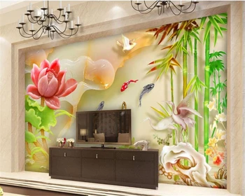 beibehang Užsakymą 3D tapetai HD paramos jade, lotus karpis bambuko fono sienos sienos dokumentų namų dekoro papel de parede