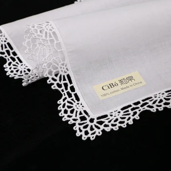 D610-M: 12 gabalas balta priemoka medvilnės nėriniai nosinės tuščią nėrimo hankies moterims/ladies vestuvių dovana
