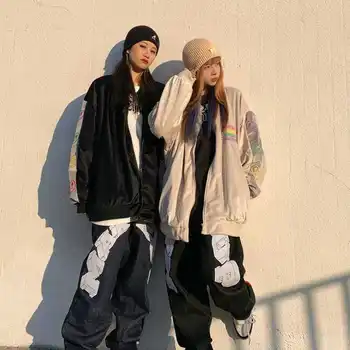 Deeptown Hip-Hop Mados Beisbolo Striukė Moterims Y2k Streetwear Negabaritinių Korėjos Užtrauktukas Rudens Žiemos Bombonešis Paltai Moterų Derliaus