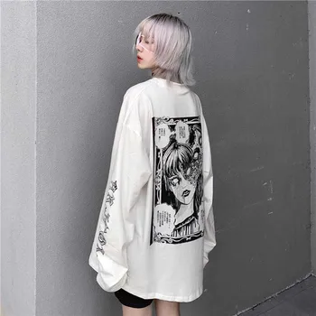 Gotų Animacinis Siaubo Grafinis T-shirt Moteris Simbolių Spausdinti Prarasti Punk Japonijos T Marškiniai Megztinis Viršuje Harajuku Gatvėje Tees Marškinėliai