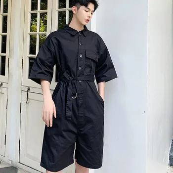 Homens verão de manga curta solta camisa atsitiktinis estilo macacões macacão calças curtas masculino feminino streetwear hip-hop kiškis