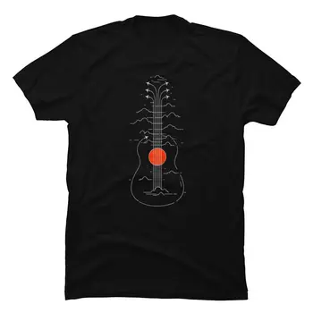 Kalnų Kraštovaizdžio Bosine Elektrine Gitara, T-Shirt Ukulėle Saulėlydžio Individualų Viršūnes & Tees Muzikos Klubas Mados Marškinėlius Camiseta