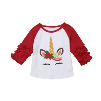 Karšto Bamblys Vaikas Baby Girl Atsitiktinis Marškinėliai Vienaragis ilgomis Rankovėmis Pynimas Viršūnes Drabužių Dydis 1-5T