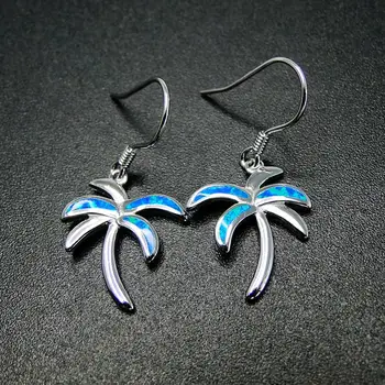 Karšto Pardavimo Blue Opal Kokoso palmių Auskarai 925 Sterlingas Sidabro moterų Sidabro Lašas earings dovanų