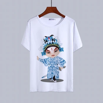 Kinų Stiliaus Marškinėliai Vasaros Trumparankoviai Aukštos Kokybės Vyrai Spausdinimo Animacinių Filmų Pekino Operos Puloveris Top Moterims