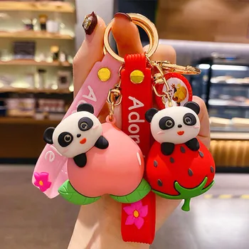 Kūrybos Mielas Vaisių Panda Pultelio Klavišus Animacinių filmų Epoksidinės Panda 3D Gyvūnų paketų prižiūrėtojų raktinę Moterų Mergina Maišelį Pakabukas Reikmenys, Automobilių Pulteliais Dovana