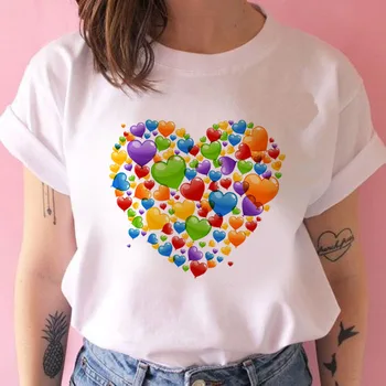 Moterų Marškinėliai Širdies Spausdinti Vasaros Mados Trumpas Rankovės 90-ųjų Merginų Ponios Viršų Drabužių Harajuku Estetinės Gatvės Tee Marškinėliai