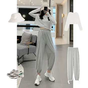 Moterų Sweatpants Baggy Korėjos Stiliaus Rudenį 2020 M. Moteris Pants Plus Size Moterys Poilsiu Pilka Sweatpants Moterims, Juodos Kelnės Moterims