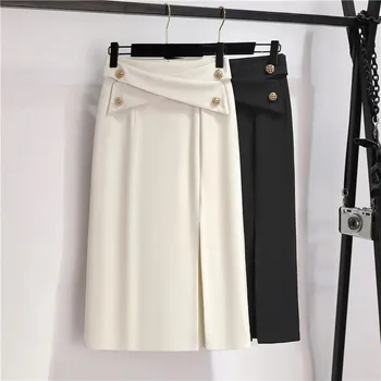 Moterų vasarą dizaino aukštos juosmens-line midi sijonas femal mados korėjos stiliaus dvieiliai pusės split Wrap Klubo sijonas