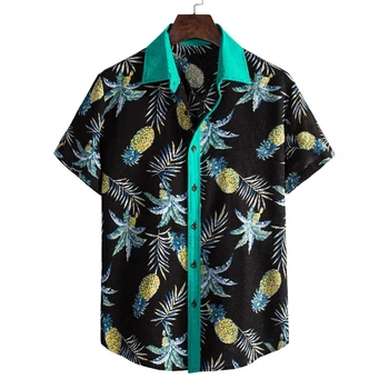 Naujas Atvykimo Derliaus Medvilnės Marškinėliai Vyrams Trumpomis Rankovėmis Etninės Stiliaus Gėlių Spausdinti Viršūnes Prarasti Havajų Marškinėliai Vyrams Streetwear