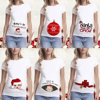 Nėštumo Marškinėliai Motinystės Kalėdų Ponios Tees Moterų Nėštumo T-shirt Mielas Santa Baby Spausdinti Nėščia Motinystės T Marškinėliai Topai