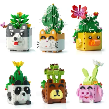 PASIDARYK pats Puodą Augalų Succulents Blokai Kūrybos Gyvūnų Puokštė Sodo Modelis Plytų SS Švietimo Apdailos Blokuoti Vaikų Žaislai