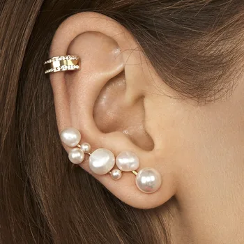 Pearl lydinio Auskarai Mados earclip nustatyti moterų papuošalai ilgai zawalcowany elegantiškas pearl stud auskarai moterims