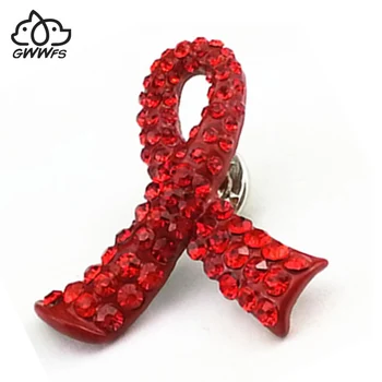 Raudonos Juostelės Sagės, Skirtą Pasaulinės AIDS Dienos Cirkonio Sidabro Spalvos Cinko Lydinys (Vyrai, Moterys, Sagės, Segtukai, Tarptautinių Simbolis ŽIV