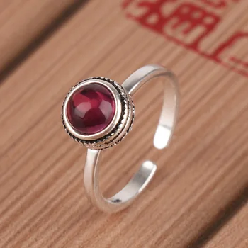 Senovinių Sidabro Spalva Raudona Round Crystal Žiedai Moterims Pareiškimą Papuošalai Vestuvių Žiedas anillos