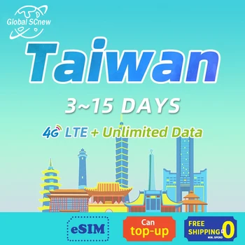 Taivano SIM Kortele 4G LTE Didelės spartos Duomenų Neribotą Duomenų 1-15 dienų Parama eSIM