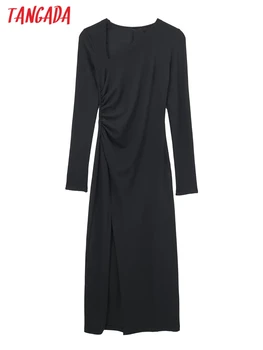 Tangada 2022 moterys juoda peties off šalis suknelė ilgomis Rankovėmis Ponios midi suknelė 3H739