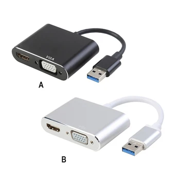 USB VGA HD Adapterį 1080P USB 3 0 Vaizdo Adapteris Greitai Dėžė, 2 Išėjimo Video Konverteris, Juoda