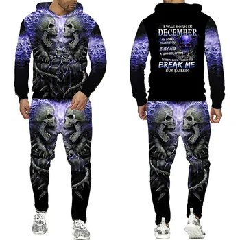 Vyrų mados Kostiumą Punk Kaukolė 3D Atspausdintas Vyrų Palaidinės Tracksuit Rinkiniai Unisex Streetwear Hip-Hop Negabaritinių Hoodie Kelnės kostiumas