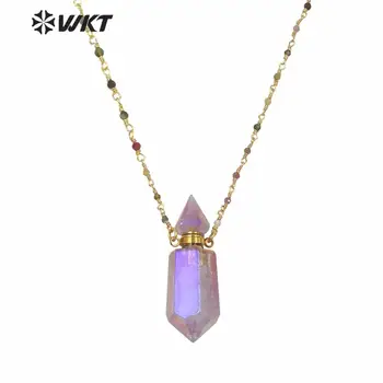 WT-N1234 Graži mergina shinny violetinė aura, dvasia-methyst akmens kvepalų buteliuko karoliai su 18inch rožinio grandinės