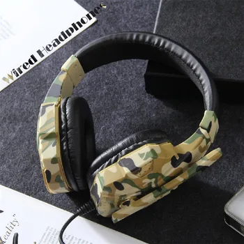Žaidimų ausinės 3,5 mm Odos Rankų Kamufliažas s Su Mikrofonu PC Nešiojamas Laidinio s