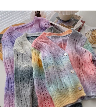 Žiemos naujas stilius korėjos saldus tie dažai spalvos V-kaklo, ilgomis rankovėmis megztinis džemperis moterims